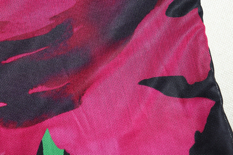 Women Print Round Neck Mesh Long Sleeve Bodycon Dress 12