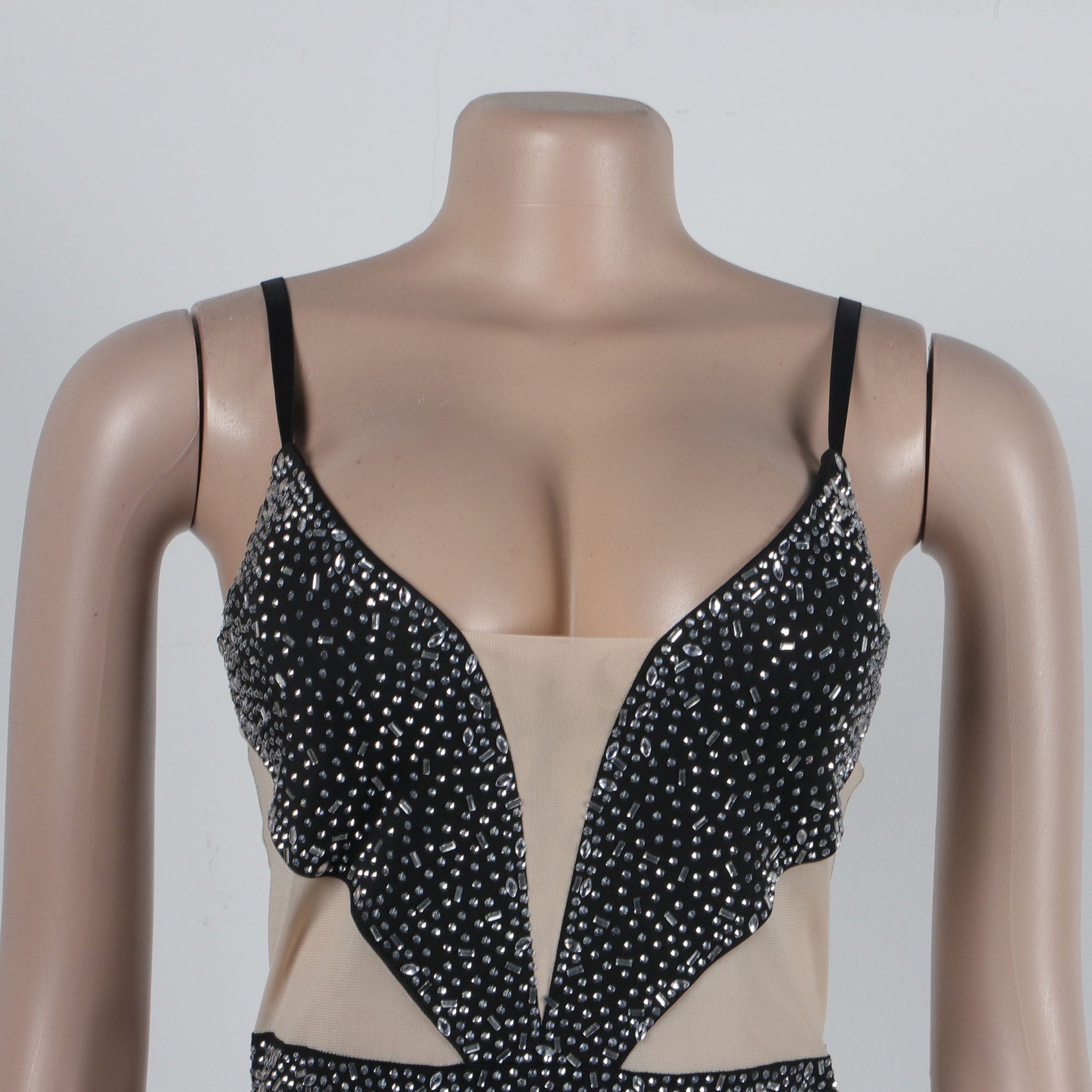 Women Beaded Stretch Suspender Bodycon Jumpsuit 20