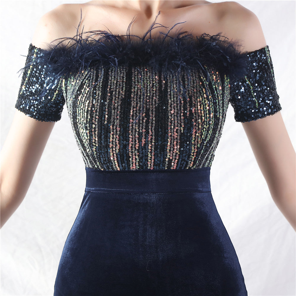 Off Shoulder Sequin Slit Plus Size Formal Party Evening Dress 21