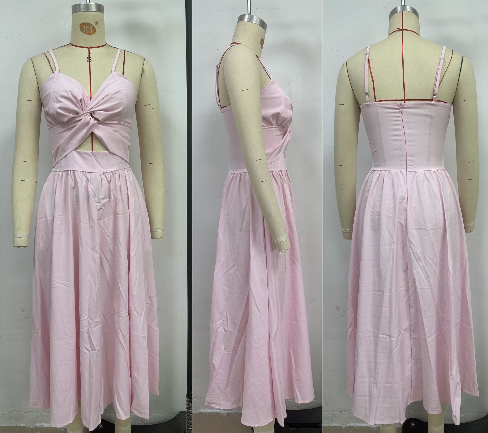 Women Summer V Neck Hollow Slit Suspender Dress 23