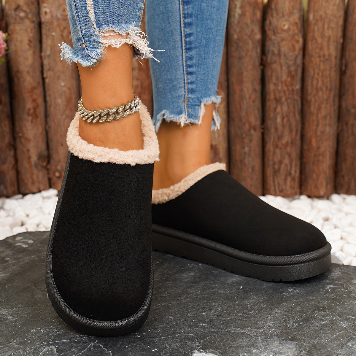 Women's Winter Plush Warm Fleece Soft Sole Round Toe Flat Bottom Slippers 15