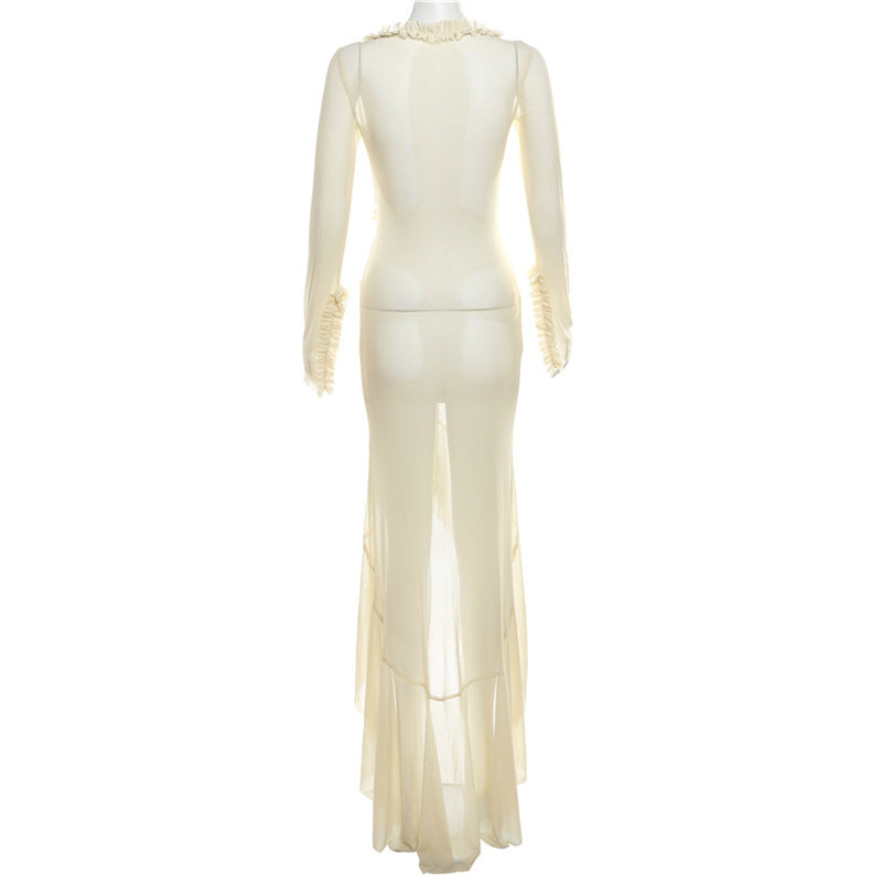 Summer Women's V-Neck Sheer Sexy Cutout Slim Log Dress 7