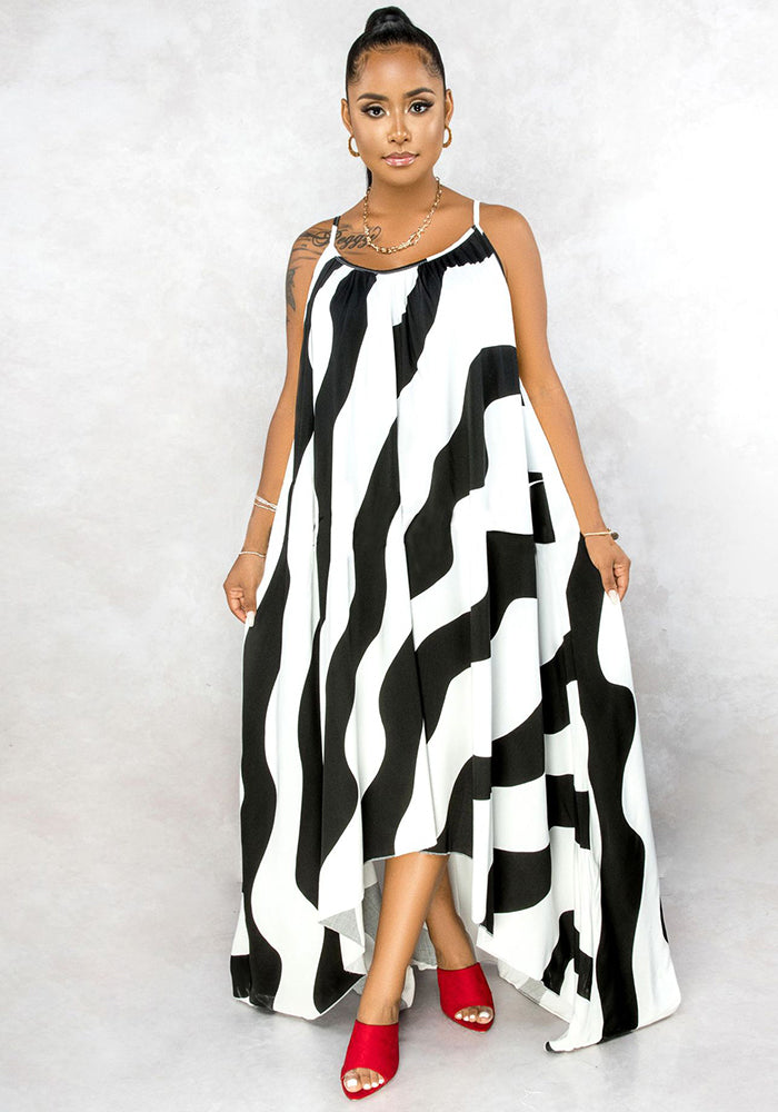 Sexy Women's Irregular Print Strap Loose Dress