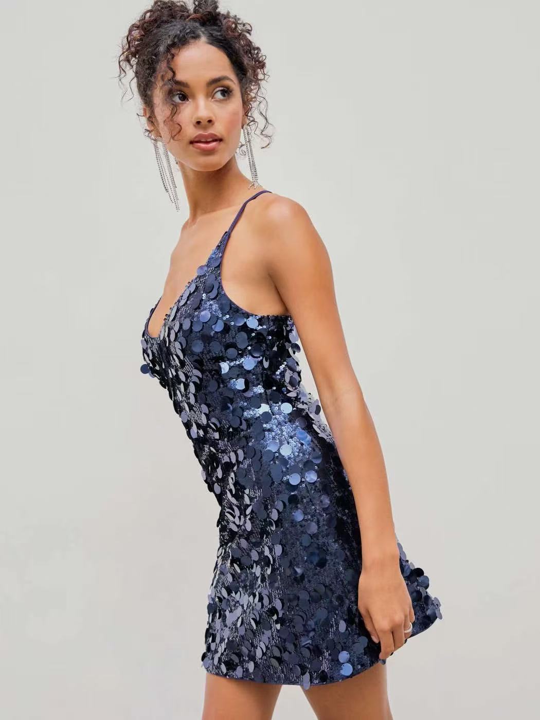 Women's Fashion Sexy Sequin Deep V-Neck Sleeveless Party Dress 6