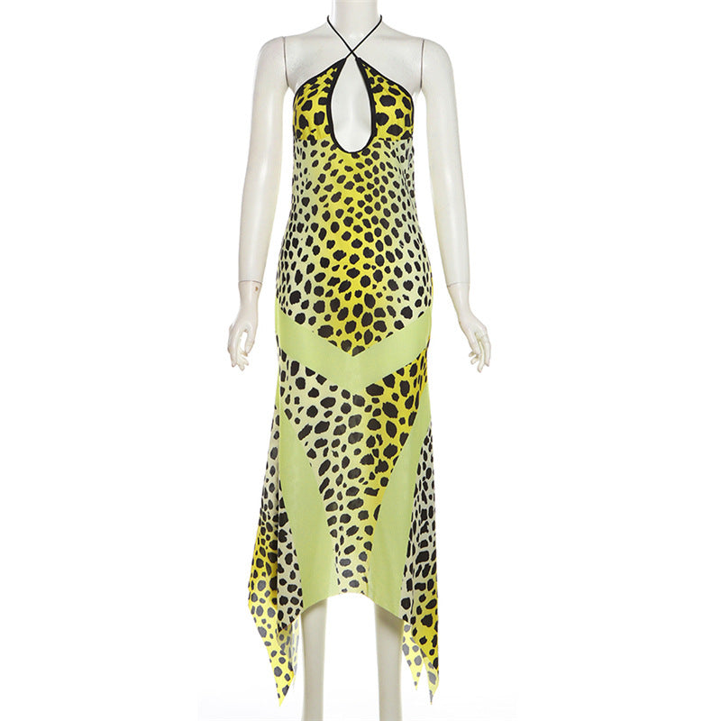 Women Summer Print Halter Neck Hollow Backless Dress 6