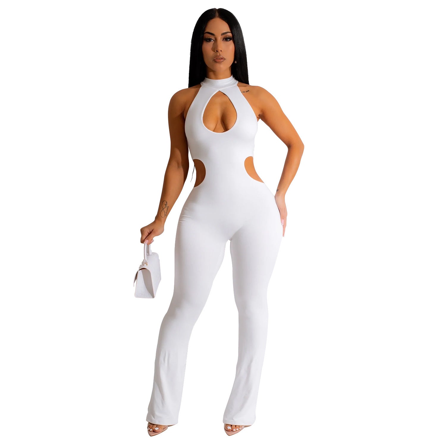 Women Solid Sexy Halter Neck Cutout Jumpsuit 15