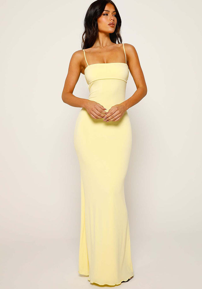 Spring sexy Low Back Strap solid color slim-fitting long dress