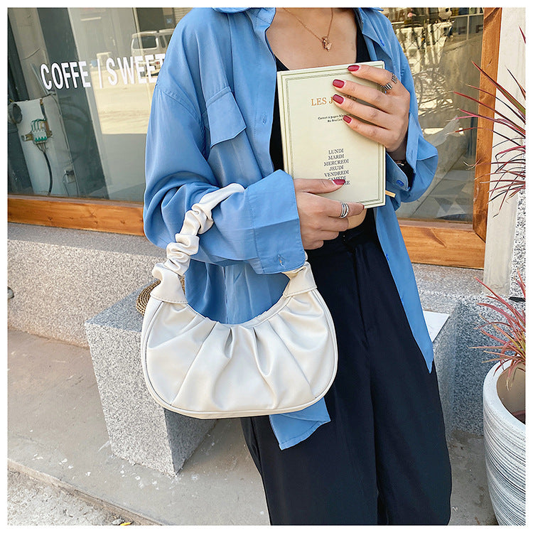 women Korean one-shoulder bag French bag fashion pleated handbag underarm bag 21