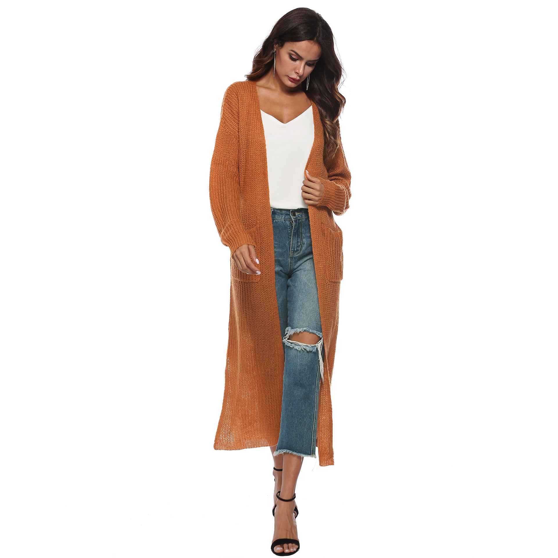 Women thin long coat with large pockets and slits 12
