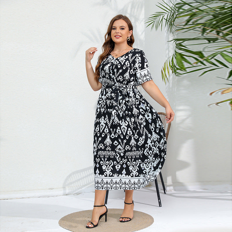 Plus Size Women Elegant V-Neck Dress 7