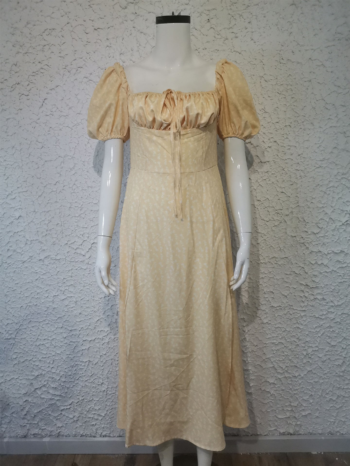 Women's summer fashion puff sleeve floral tie high slit long summer dress 30