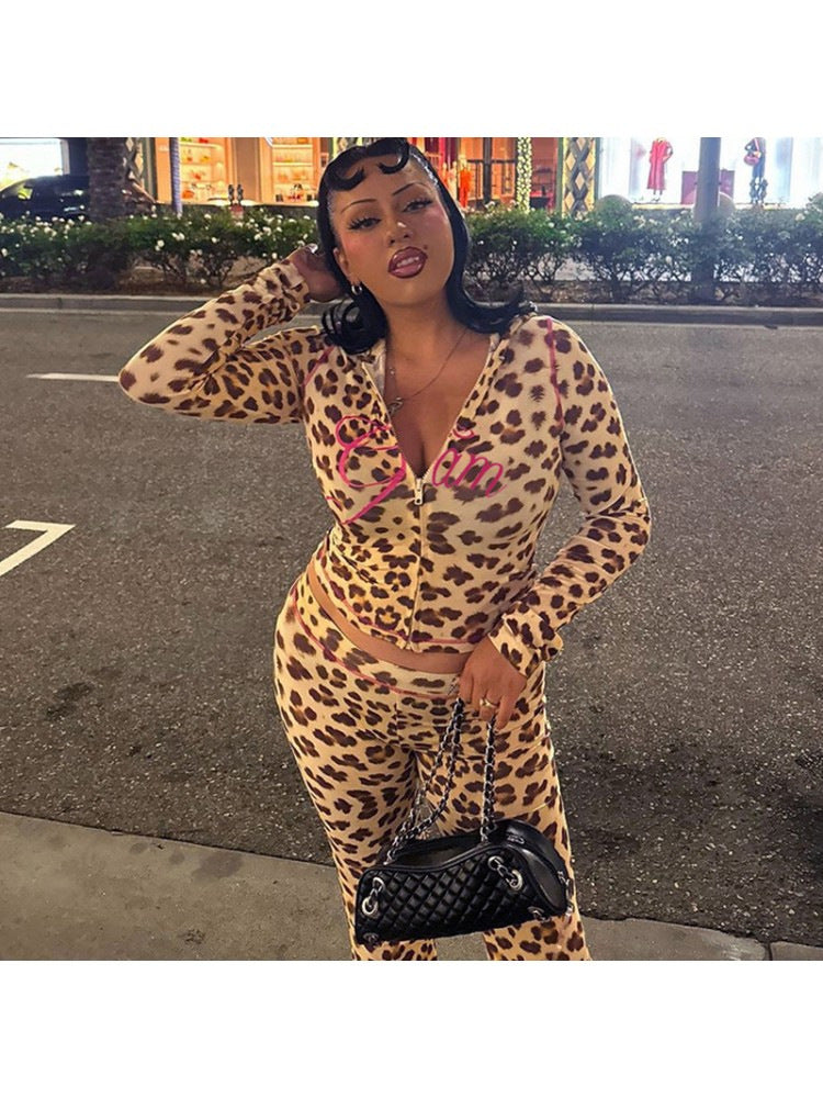 Women Sexy Leopard Print Contrast Two-Piece Set 14