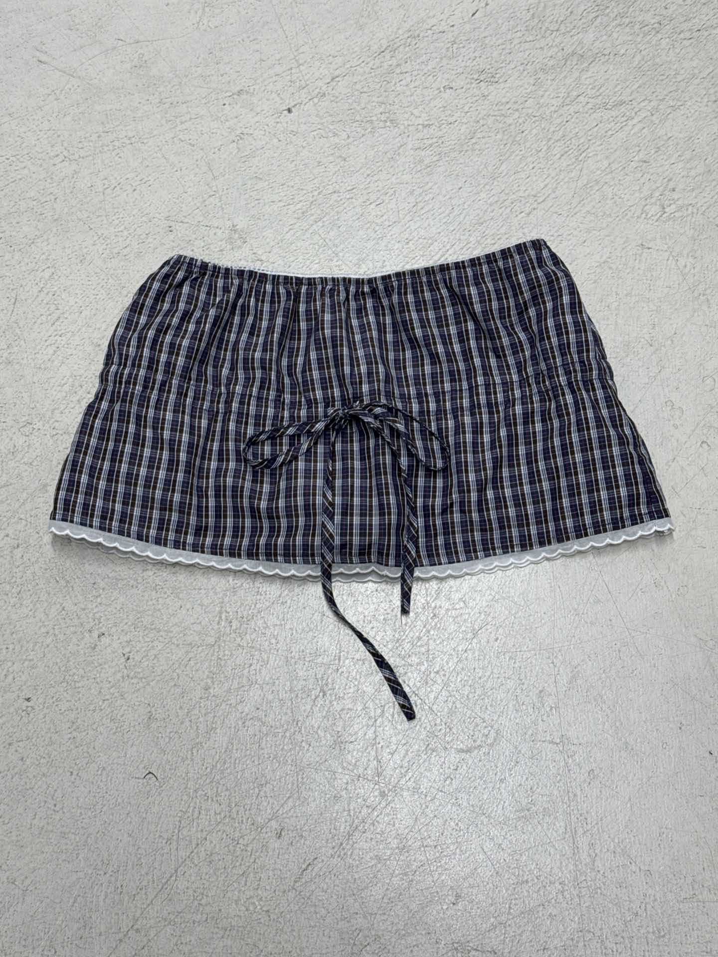 Women's Plaid Lace Trim Elastic Tie-Waist Trendy Woven Short Shirt Set 41