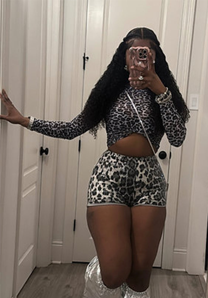 Women sexy leopard print top and shorts two-piece set