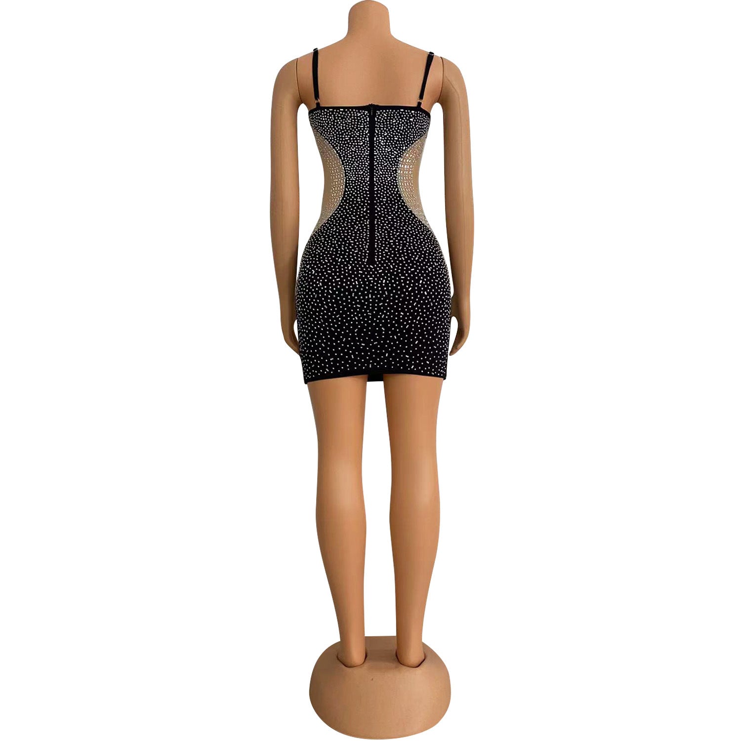 Autumn And Winter Women's Sexy V-Neck Mesh Beaded Patchwork Strap Dress 13