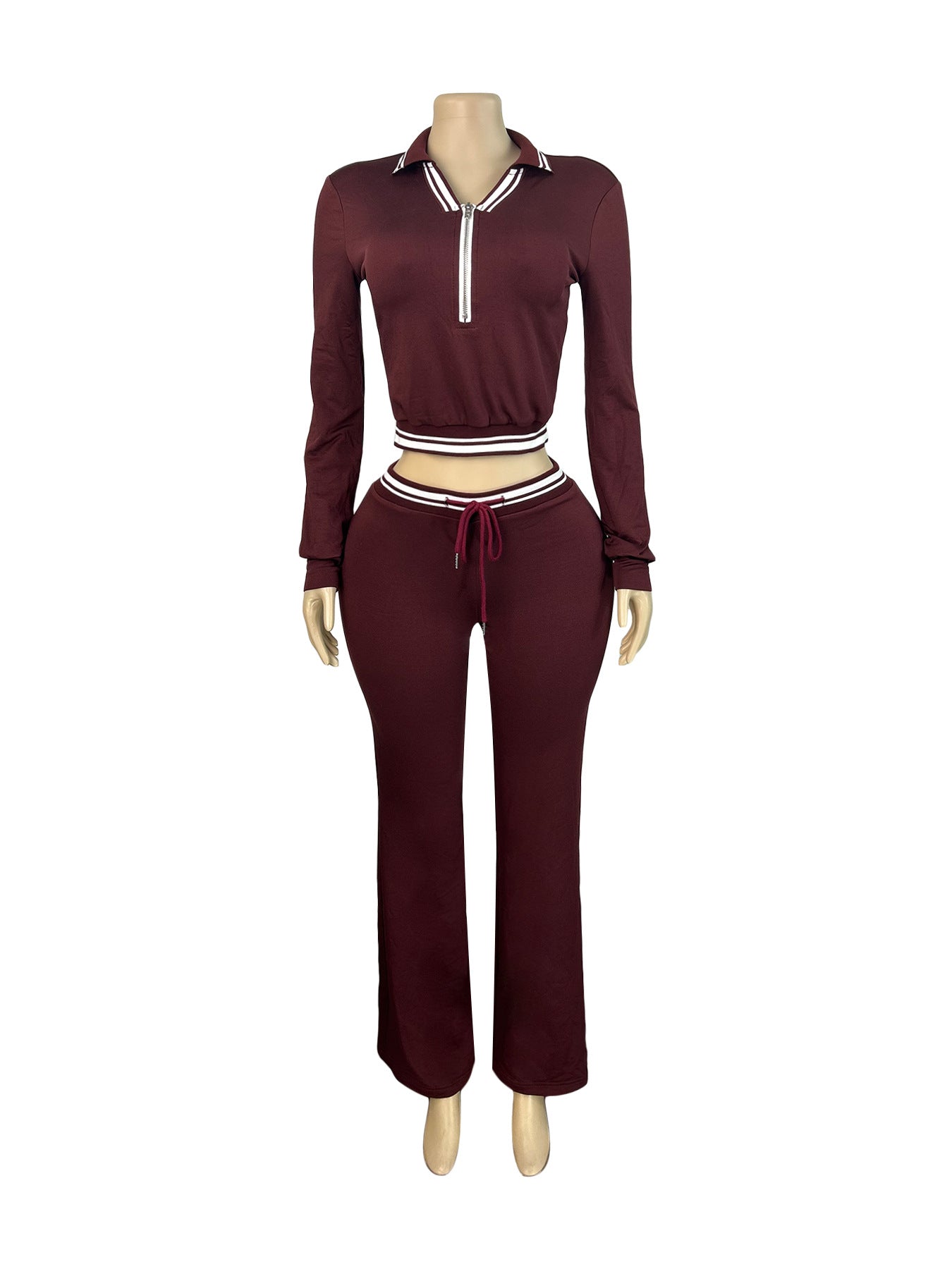 Women Turndown Collar Half-Zip Top and Drawstring Wide-Leg Pants Casual Athletic Two-Piece Set 6