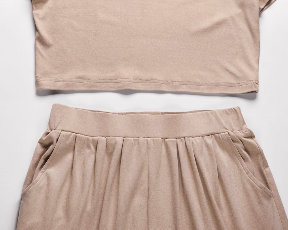 Casual Fashion Short-Sleeved T-Shirt Pocket Loose Wide-Leg Pants Two-Piece Set 8