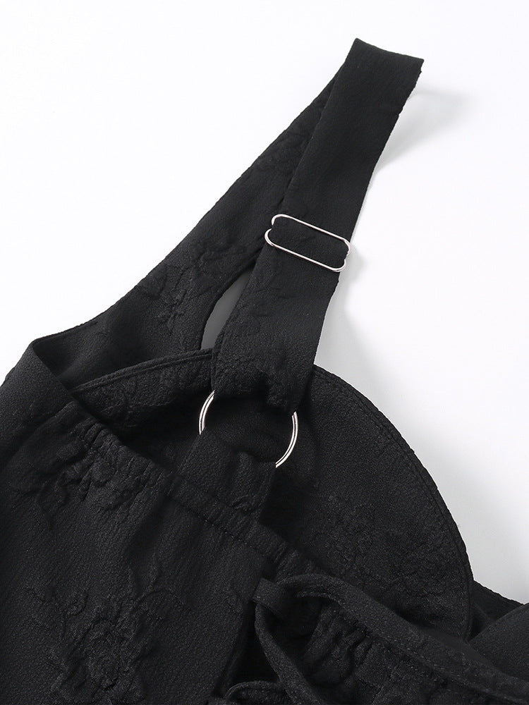 Women's Jacquard Strap Sexy Low Back Ruffle Short Dress 48