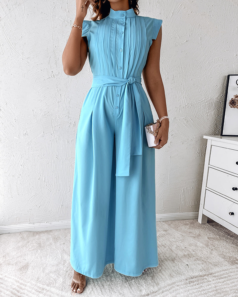 Career Women's Blue Loose Jumpsuit With Belt 4