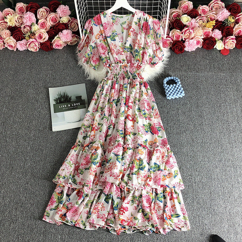 Floral V-Neck Ruffled High-Waist Slim Fit Print Maxi Dress 7