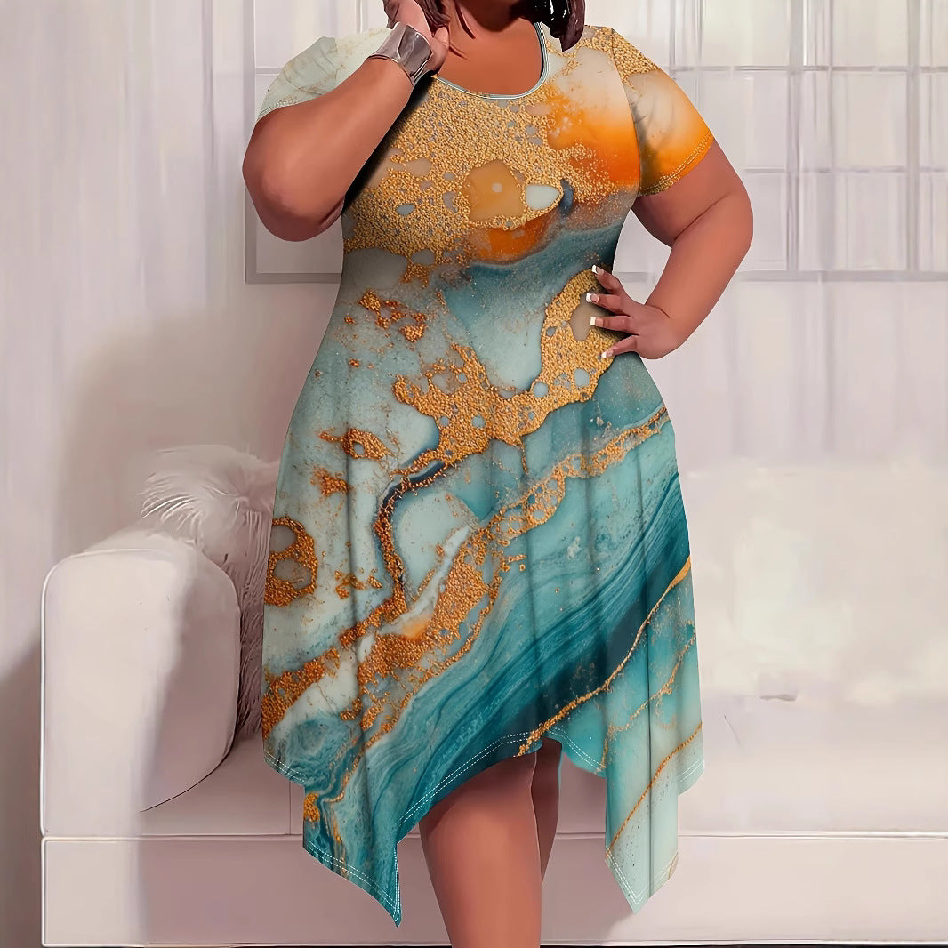 Plus Size Women Round Neck Short Sleeve Dress 3