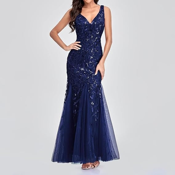 Women summer sequin v-neck evening dress 3