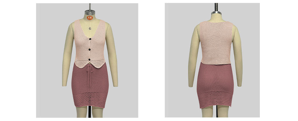 Women v-neck vest skirt Solid two-piece set 17