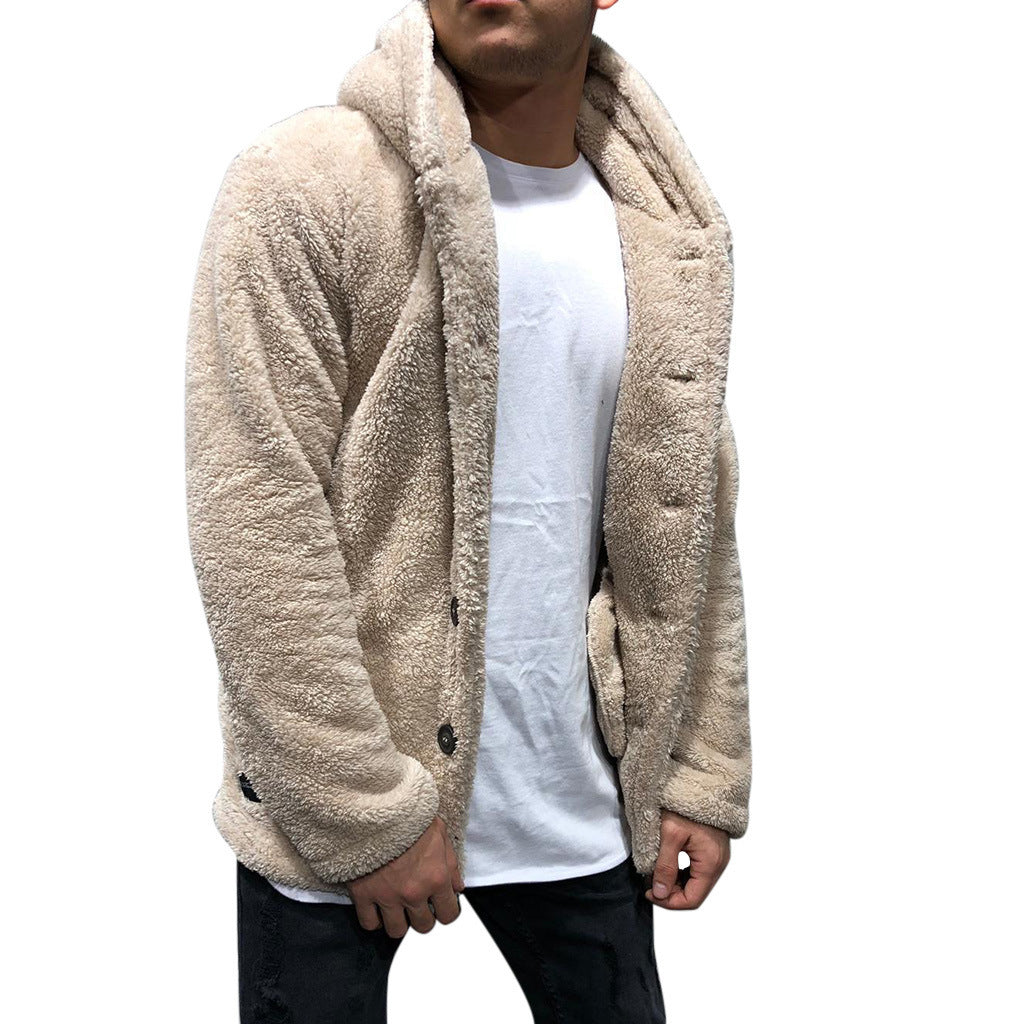 Autumn And Winter Men's Hooded Solid Color Fleece Sweater Fashionable Clothing 6