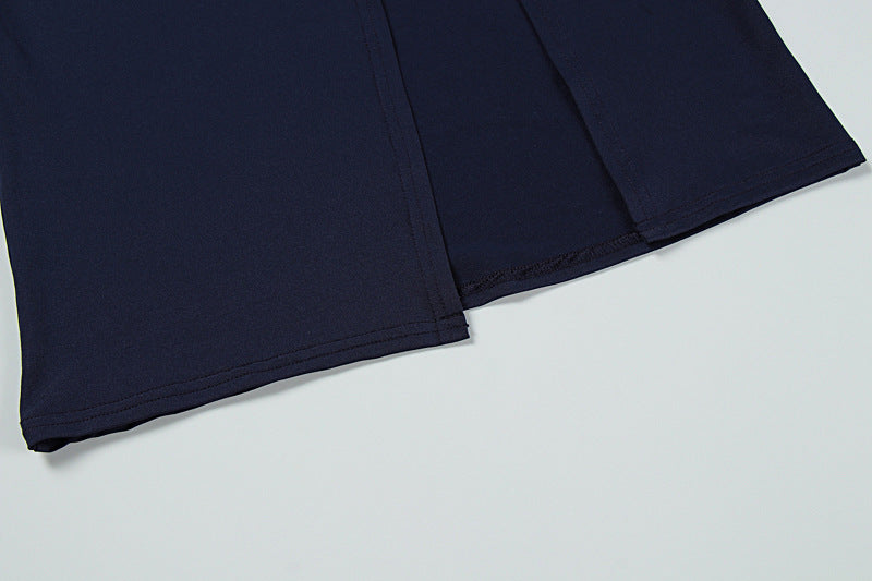 Summer Women's Fashion Chic Solid Round Neck Slim Fit Slit Dress 11