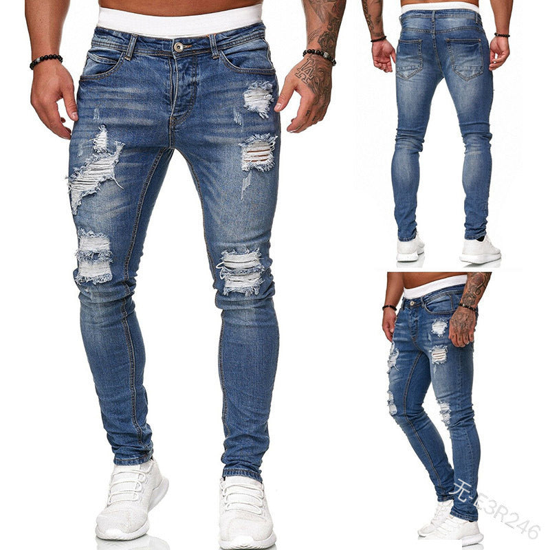 men Ripped Trendy Black Denim Pants 14