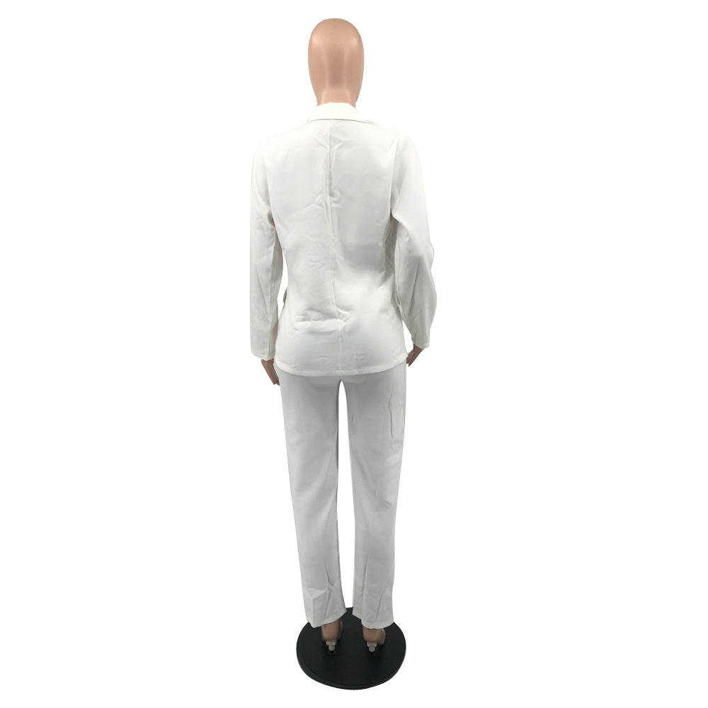 Women Fall/Winter Turndown Collar Blazer + Pants Two-Piece Set 32