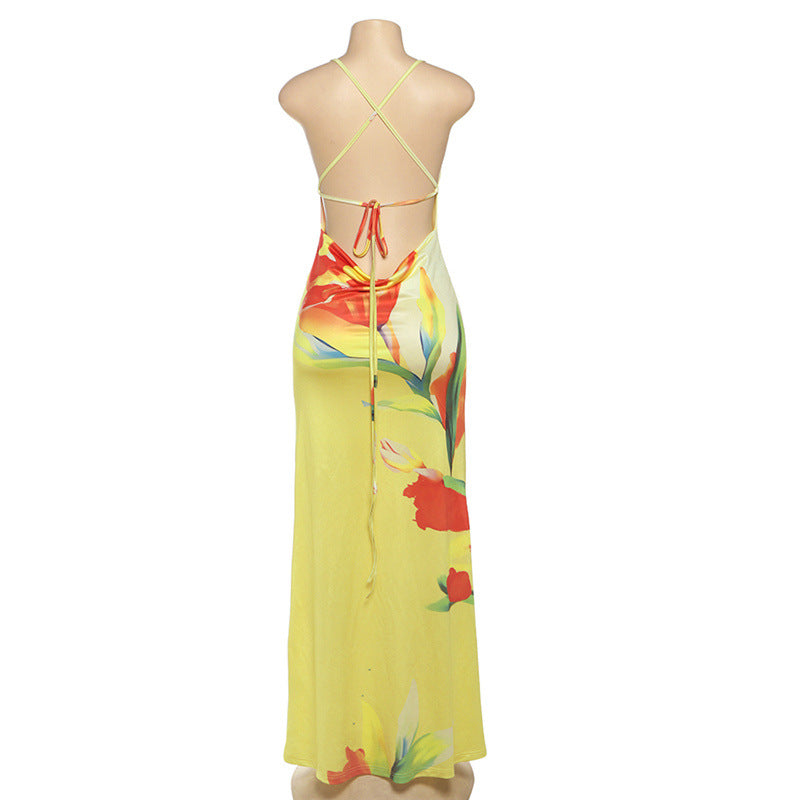 Women's Summer Fashion Print Sleeveless Low-Back Long Dress 8