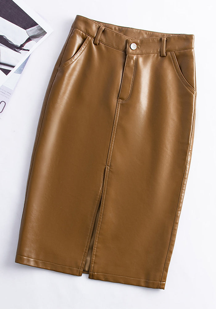 Women slit Bodycon Pu-Leather Skirt