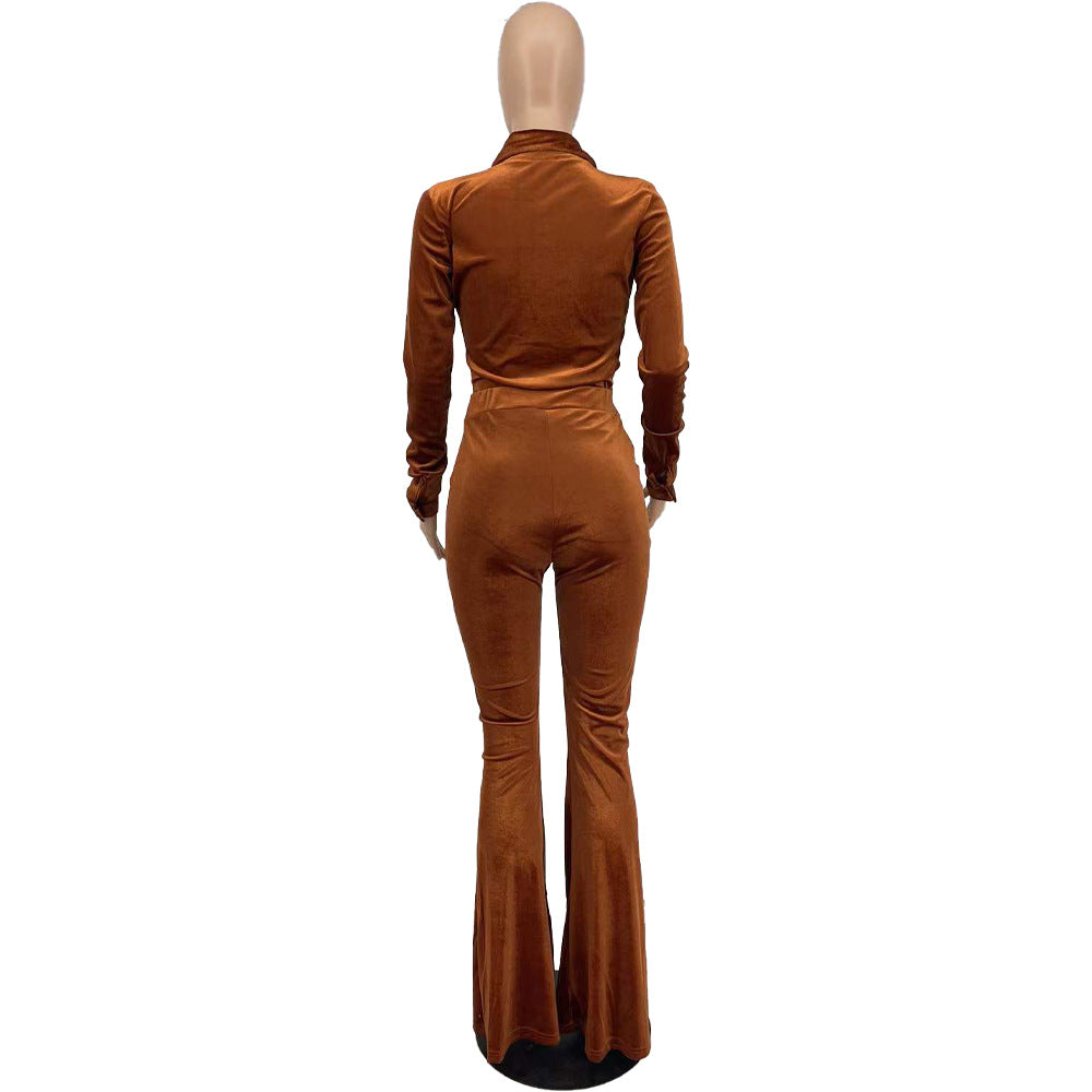 Women's Solid Color Velvet Casual Two-Piece Pants Set 15