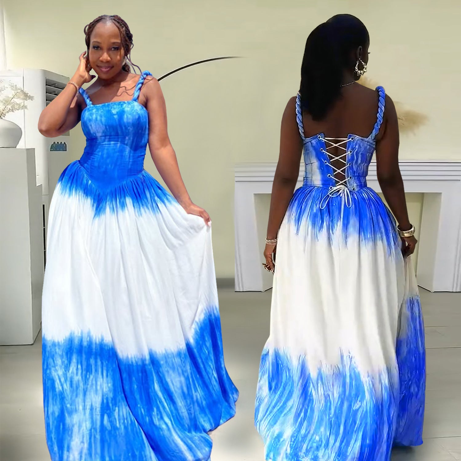 Women Suspender Print Beach Dress 3