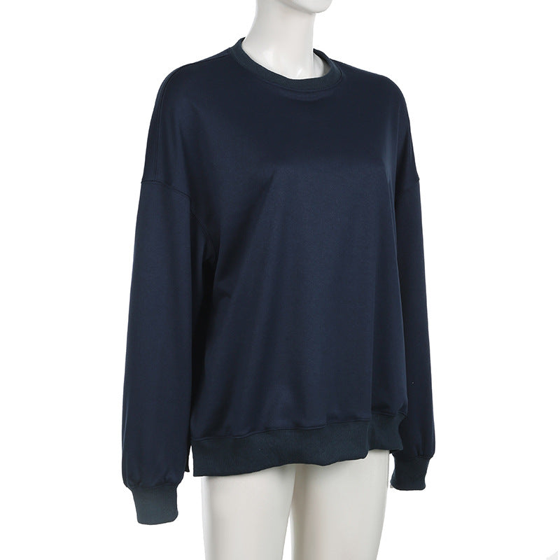 Women American Sports Loose Solid Casual Long Sleeve Top 9