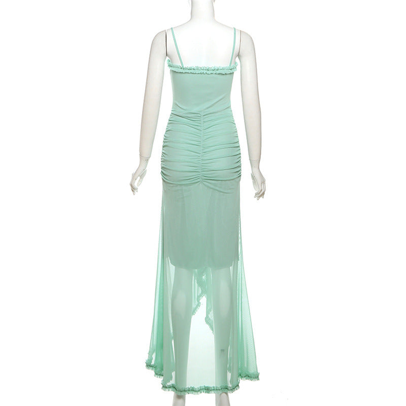 Women Sexy Backless Mesh Suspender Solid Dress 29