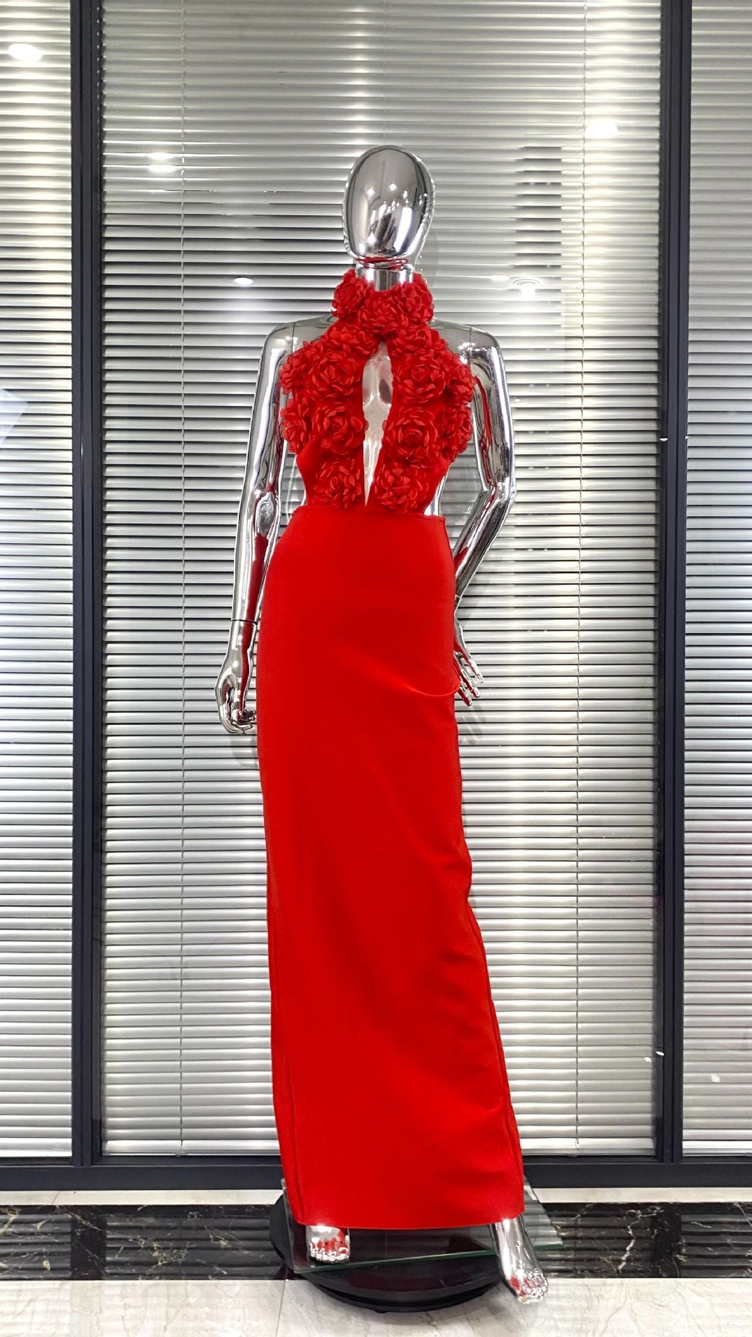 Women Floral Sexy Hollow Backless Halter Neck Red Summer Party and Holiday Bandage Dress 12