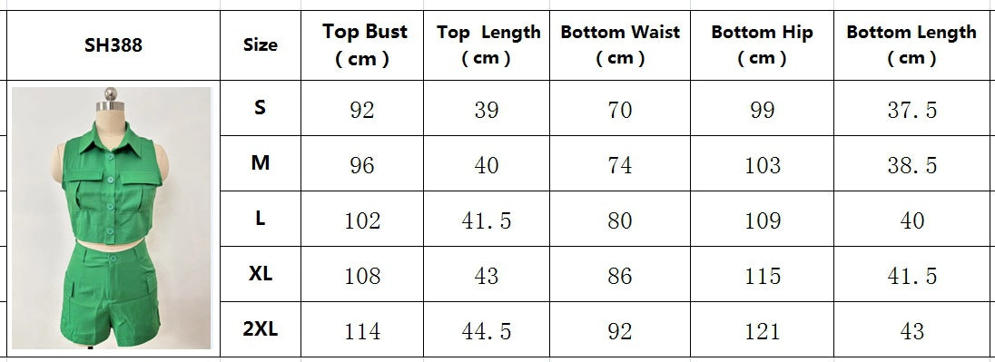 Summer Fashion Casual Set Women Sleeveless Women Two-Piece Shorts Set 14