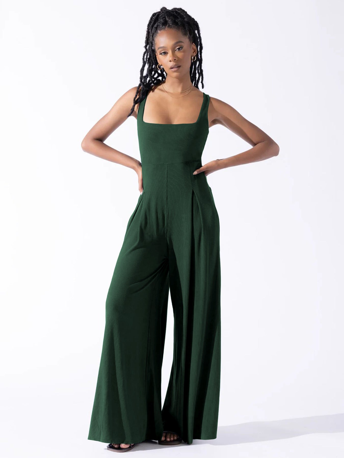 Spring Summer Loose Casual Women's Chic Sleeveless Slim Waist Jumpsuit 4