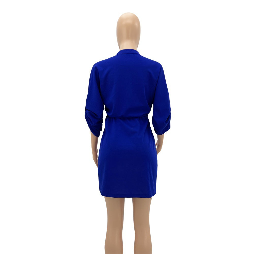 V-neck loose waist tooling skirt summer casual women's dress 17