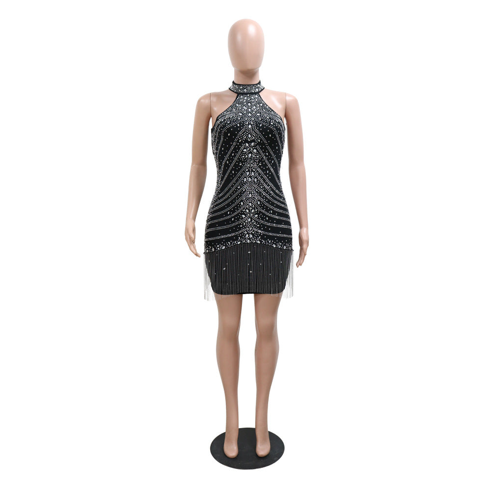 Halter Neck Beaded Nightclub Women Party Style Sexy Bodycon Dress 12