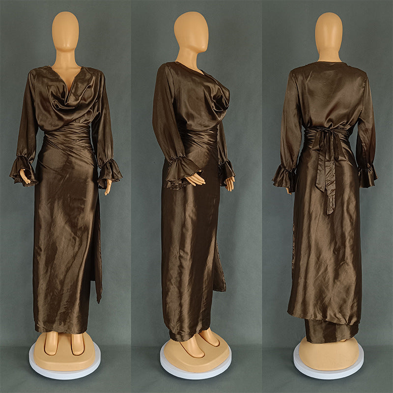 Women's clothing loose long Sleeve top long skirt two-piece set 8