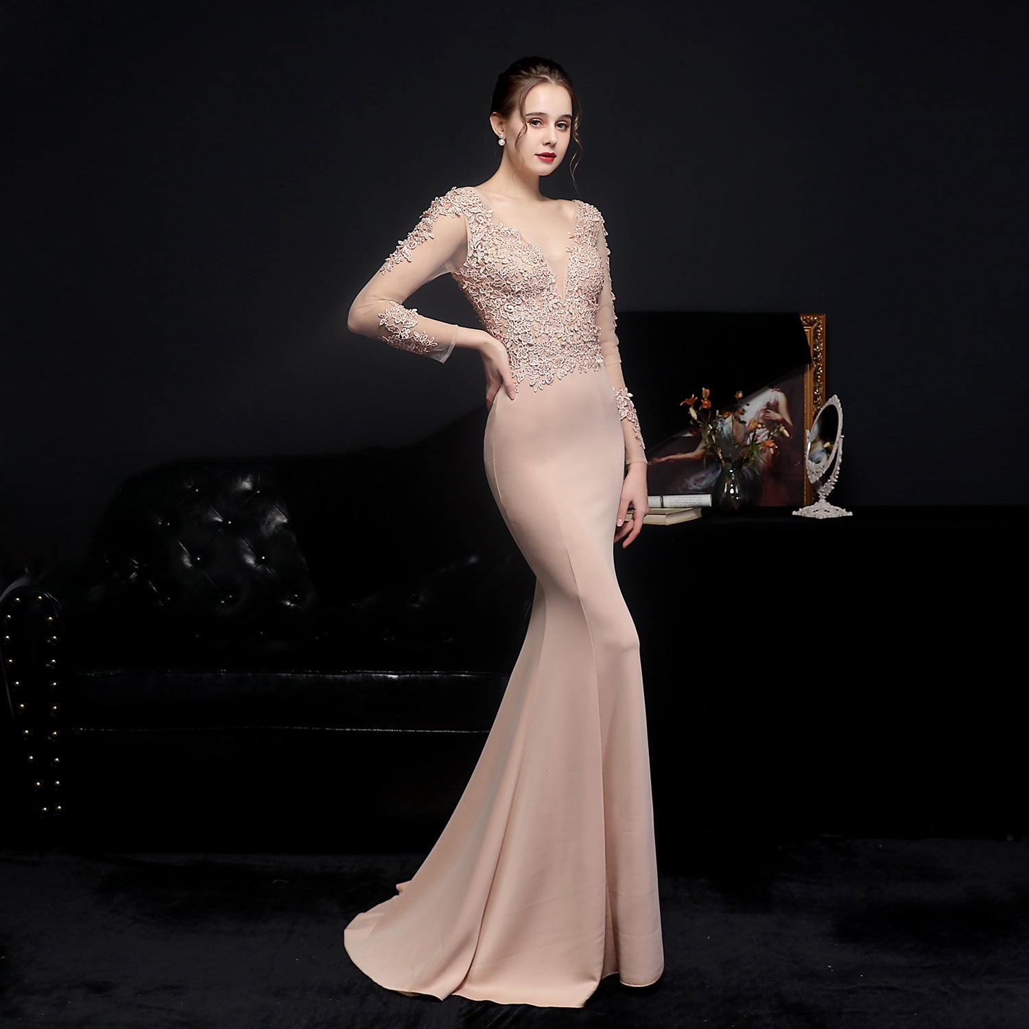 Autumn Occasional Formal Lace Upper V-Neck Mermaid Evening Dress 18
