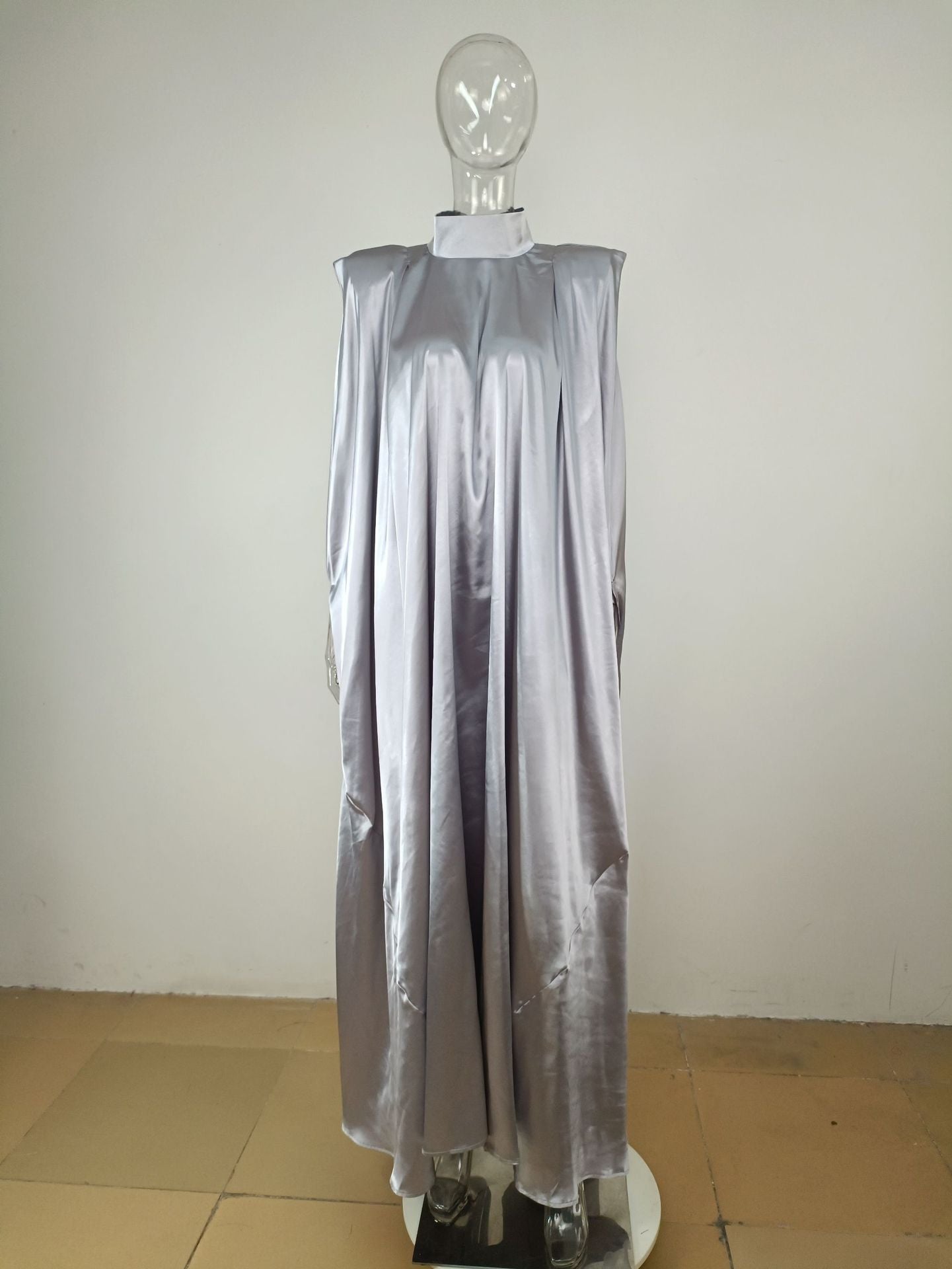 Dubai Muslim Women'S High Neck Loose Swing Robe Satin Dress Women'S Abaya 42
