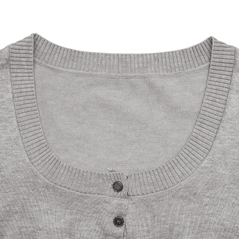 Casual Round Neck Short Crop Knit Long-Sleeve Top & Skirt Two-Piece Set 6