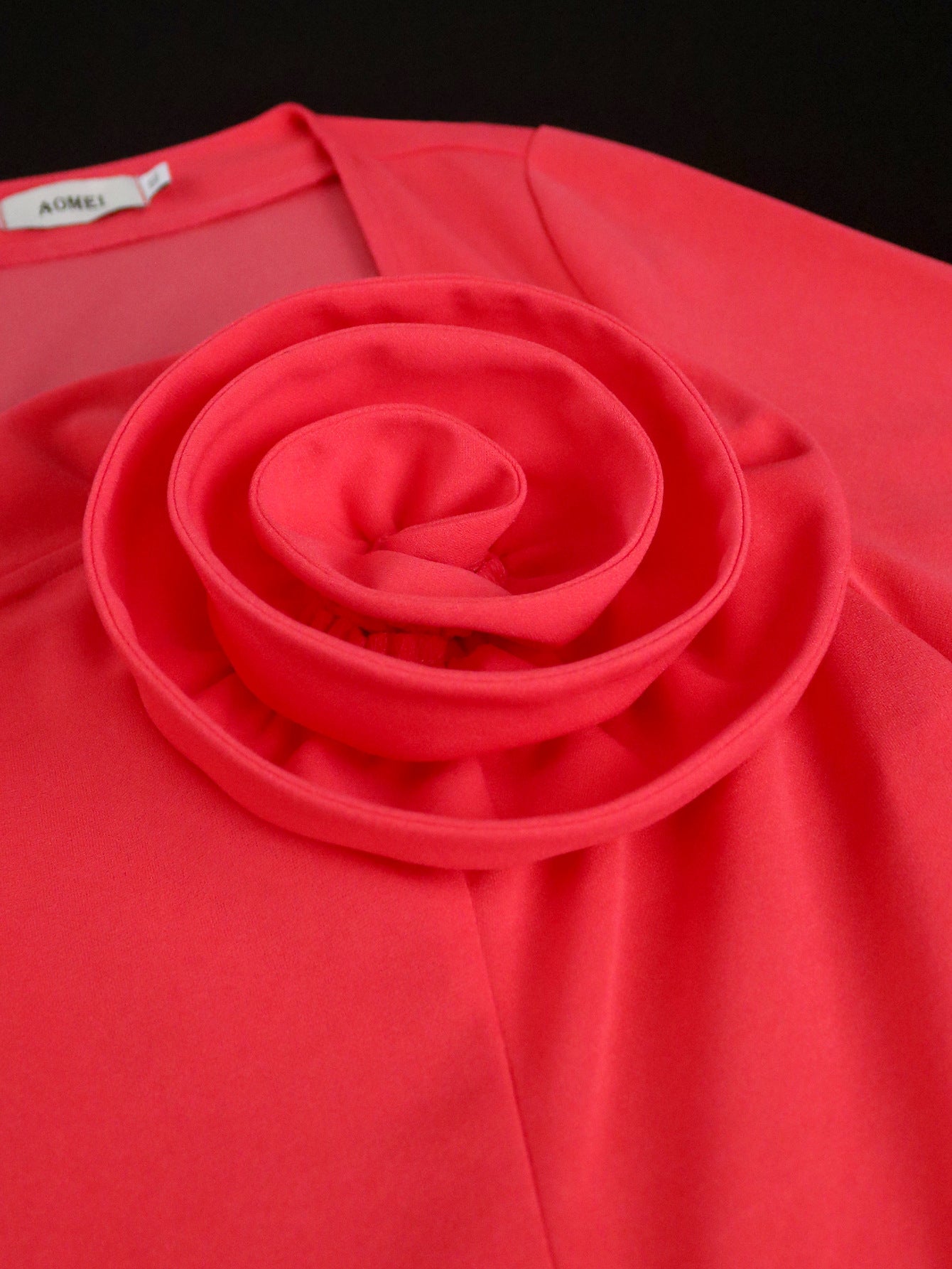 Plus Size Women Watermelon Red Short Sleeve Lace Elegant Maxi Summer Pleated Dress 7