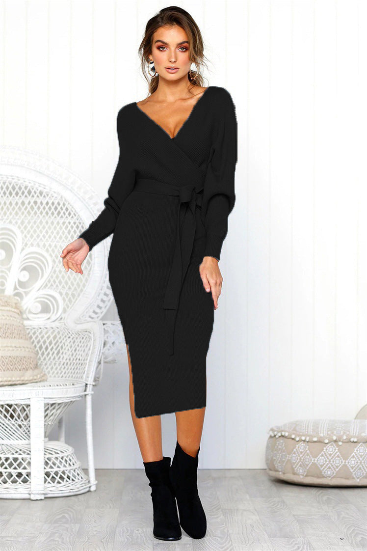 Spring Sexy V-Neck Lace-Up Long-Sleeved Women's Dress 6