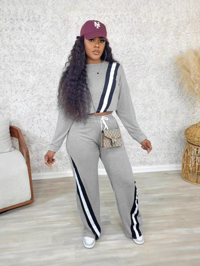 Autumn And Winter Women's Casual Sports Patchwork Loose Straight Wide-Leg Pants 6