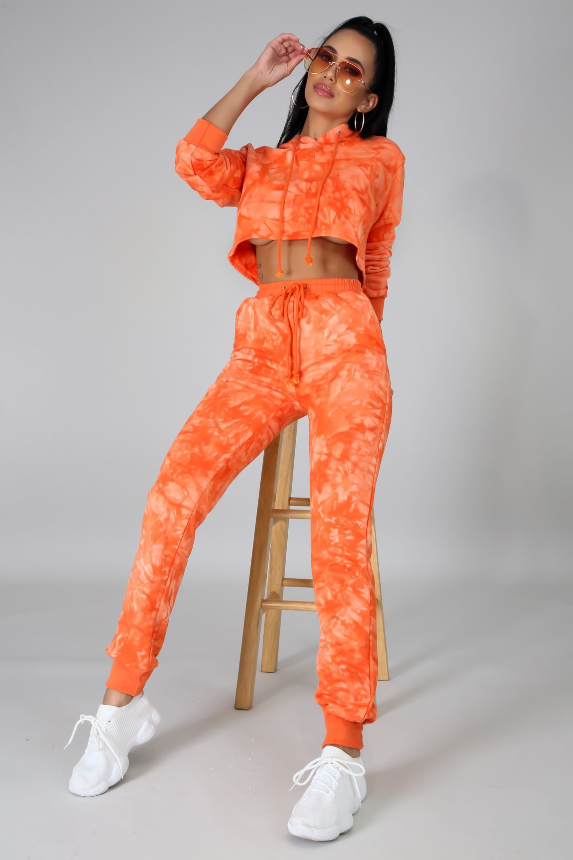 Tie Dye Hooded Sports Long Sleeve Loose Hoodies Pants Two Piece Set 9